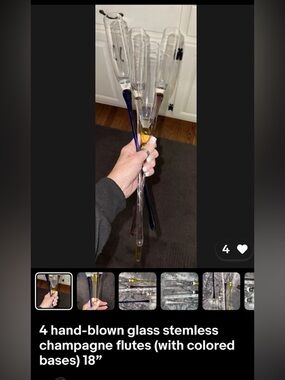 Hand-Blown Stemless Champagne Flutes with Colored Stems